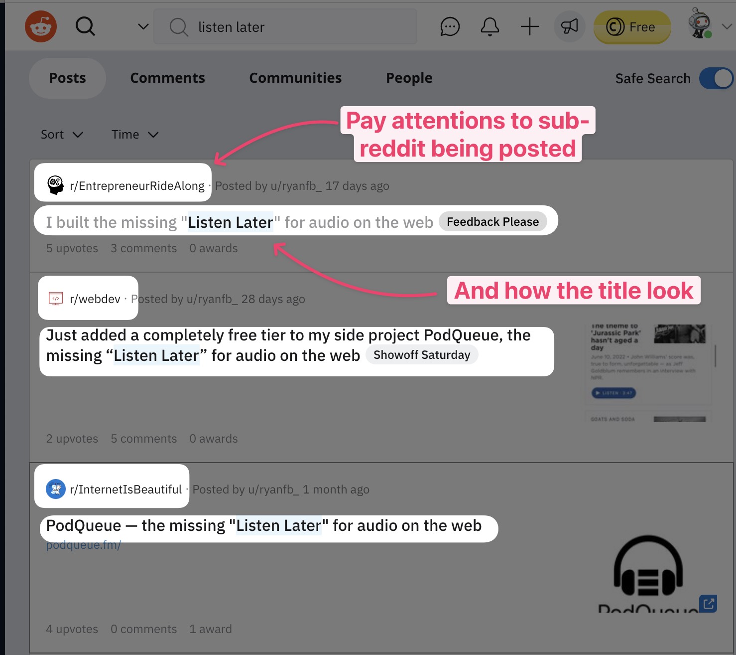 Reddit search